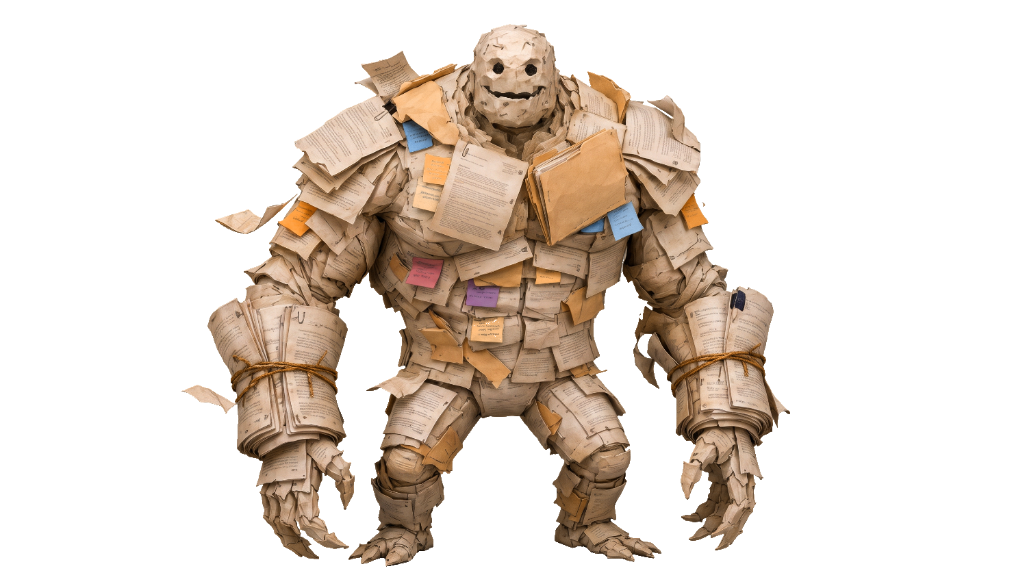 Chaos, a monster made of loose paper and sticky notes